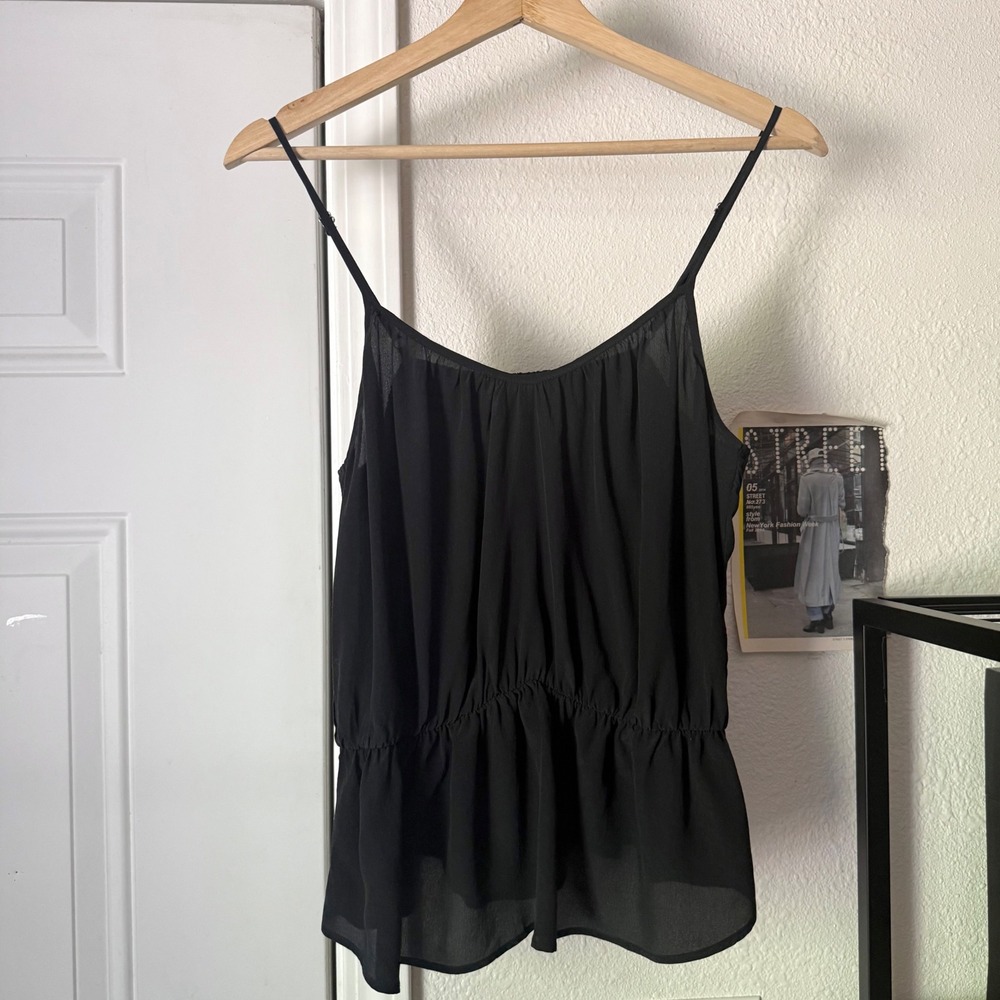S.Y.L.K. black silk cropped ruched cami tank top